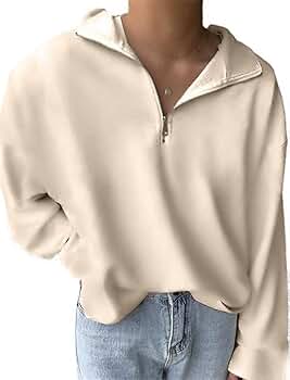 RUFFLOG®︎ HALF ZIP SWEATSHIRT BEIGE Womens Half Zip Pullover Long Sleeve Oversized Sweatshirt